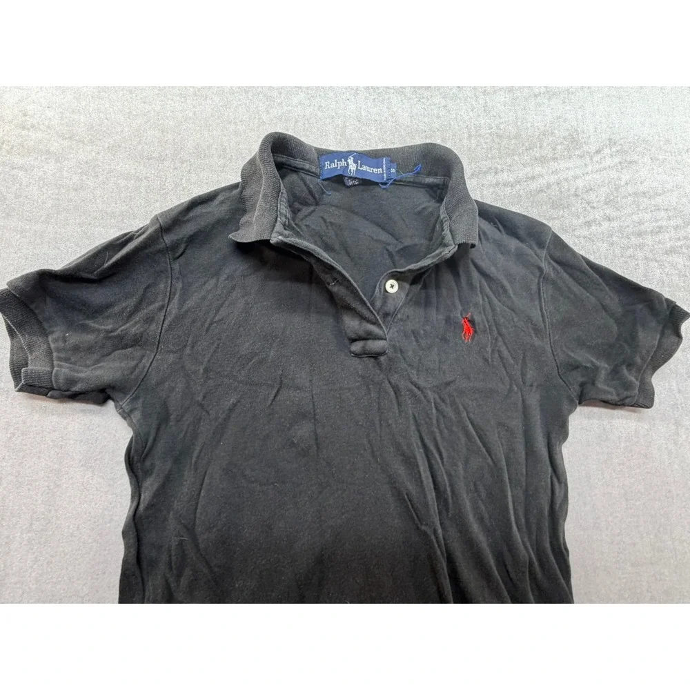 Ralph Lauren Women Polo Shirt Black Red Pony 100% Cotton Size‎ Small